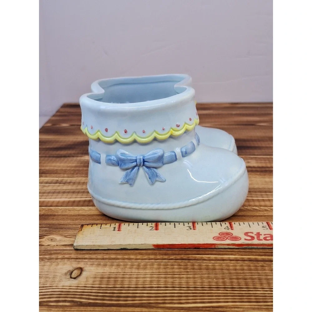 Vintage Napco Ceramic Blue Baby‎ Booties Nursery Planter 5